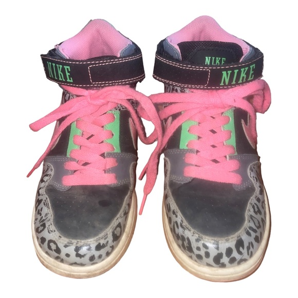 NIKE Mogan Mid Pro Pink Green Cheetah Leopard High Top Sneakers Shoes, Size 4Y - Picture 6 of 10
